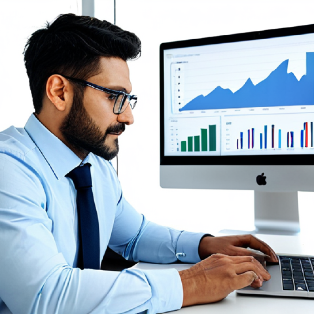 고객 데이터 분석의 ROI 측정 방법 - **Prompt:** A small business owner analyzing customer data on a laptop in a bright, modern office, s...