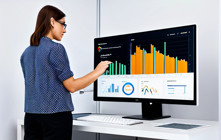 고객 데이터 분석의 ROI 측정 방법 - **Prompt:** A small business owner analyzing customer data on a laptop in a bright, modern office, s...