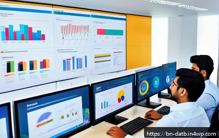 고객 데이터 분석 소프트웨어 비교 - A modern office scene showing diverse Bengali professionals collaboratively analyzing data on multip...