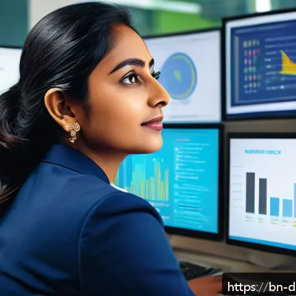고객 데이터 분석에 있어 주요 장애물 - A professional Bengali data analyst working in a modern office environment, surrounded by multiple c...