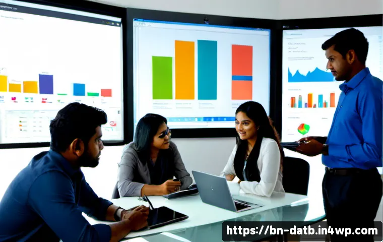 고객 데이터 통합 관리 방안 - Photorealistic modern office scene in Bangladesh, a diverse business team gathered around a clean de...